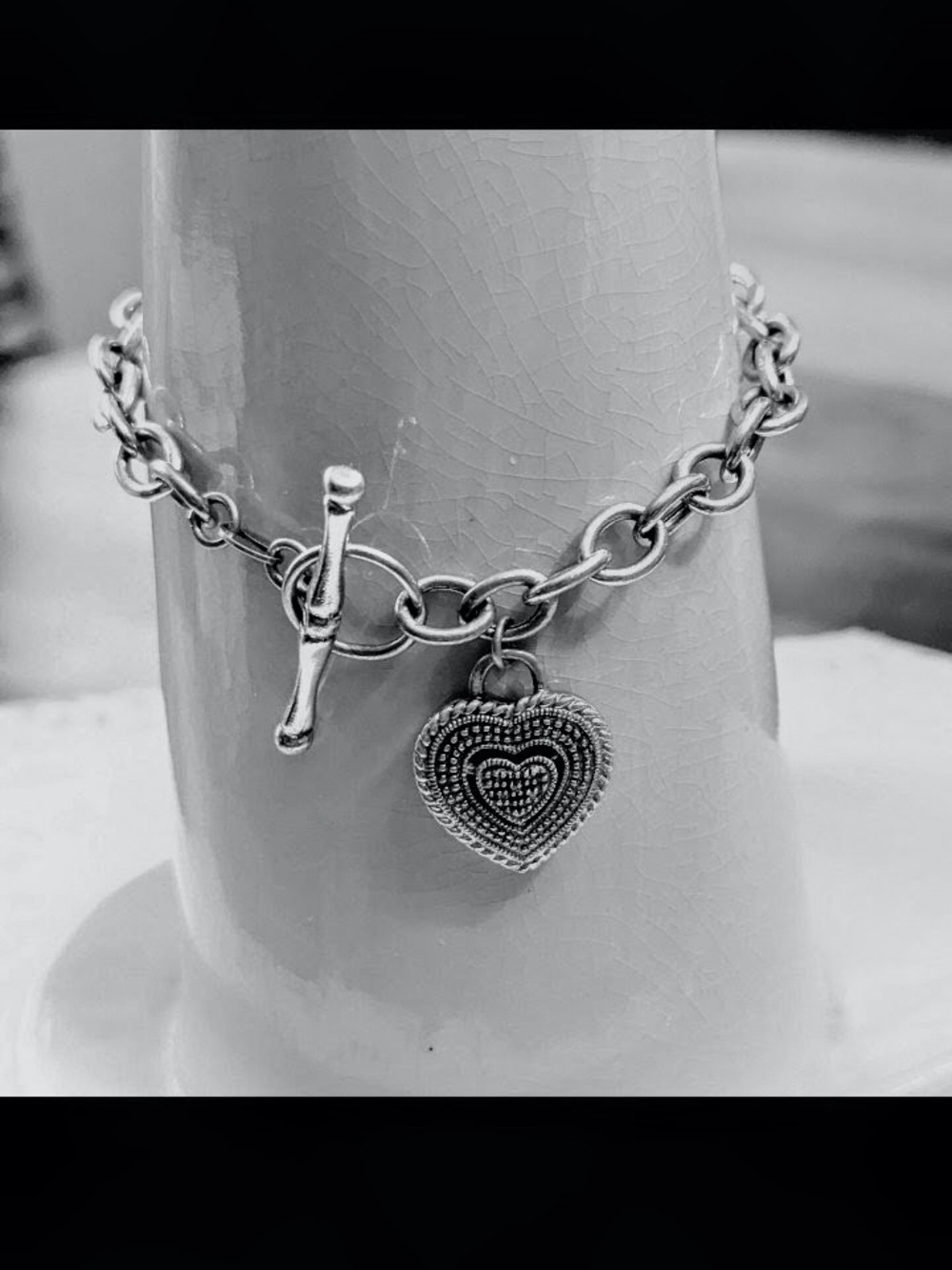 .925 Silver Heart Toggle Charm Bracelet - Women Jewelry